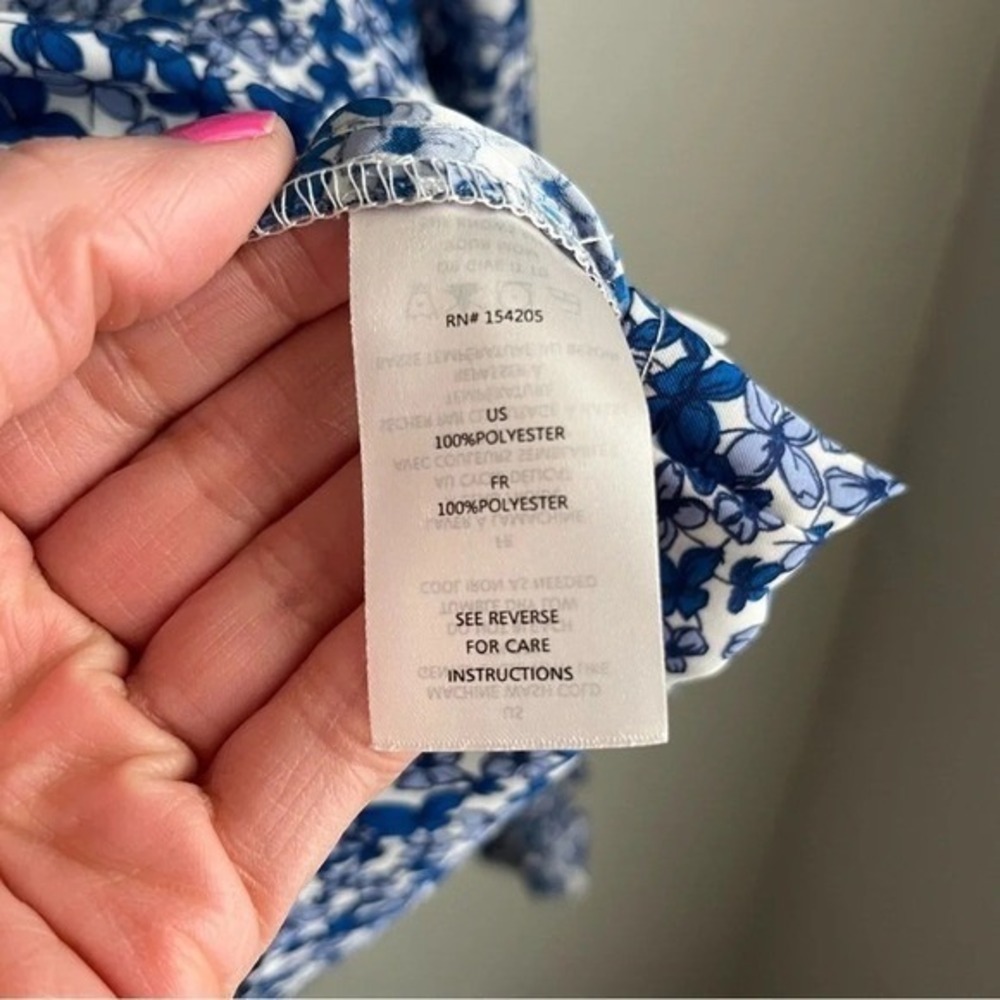 Cooper & Ella Blue Ditsy Floral Peasant Blouse Size Small Coastal Bloomcore Boho - Picture 9 of 10